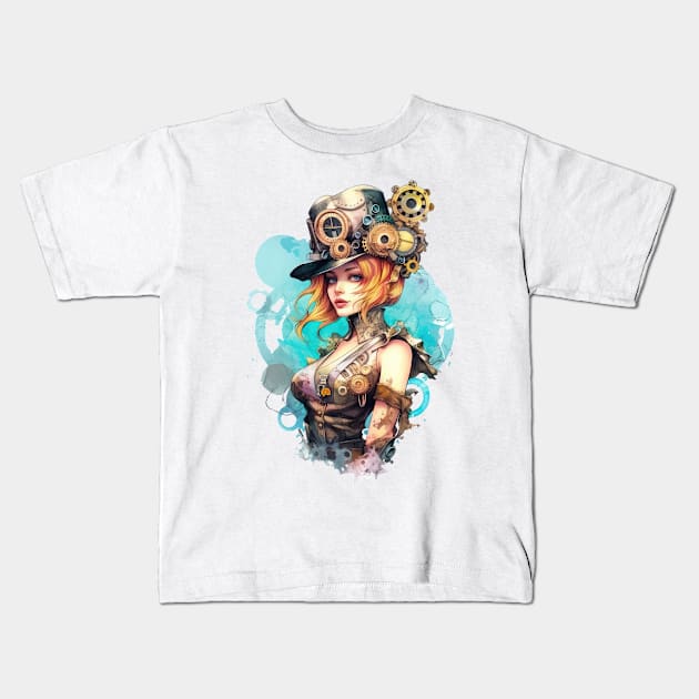 Watercolor Steampunk Girl #1 Kids T-Shirt by Chromatic Fusion Studio